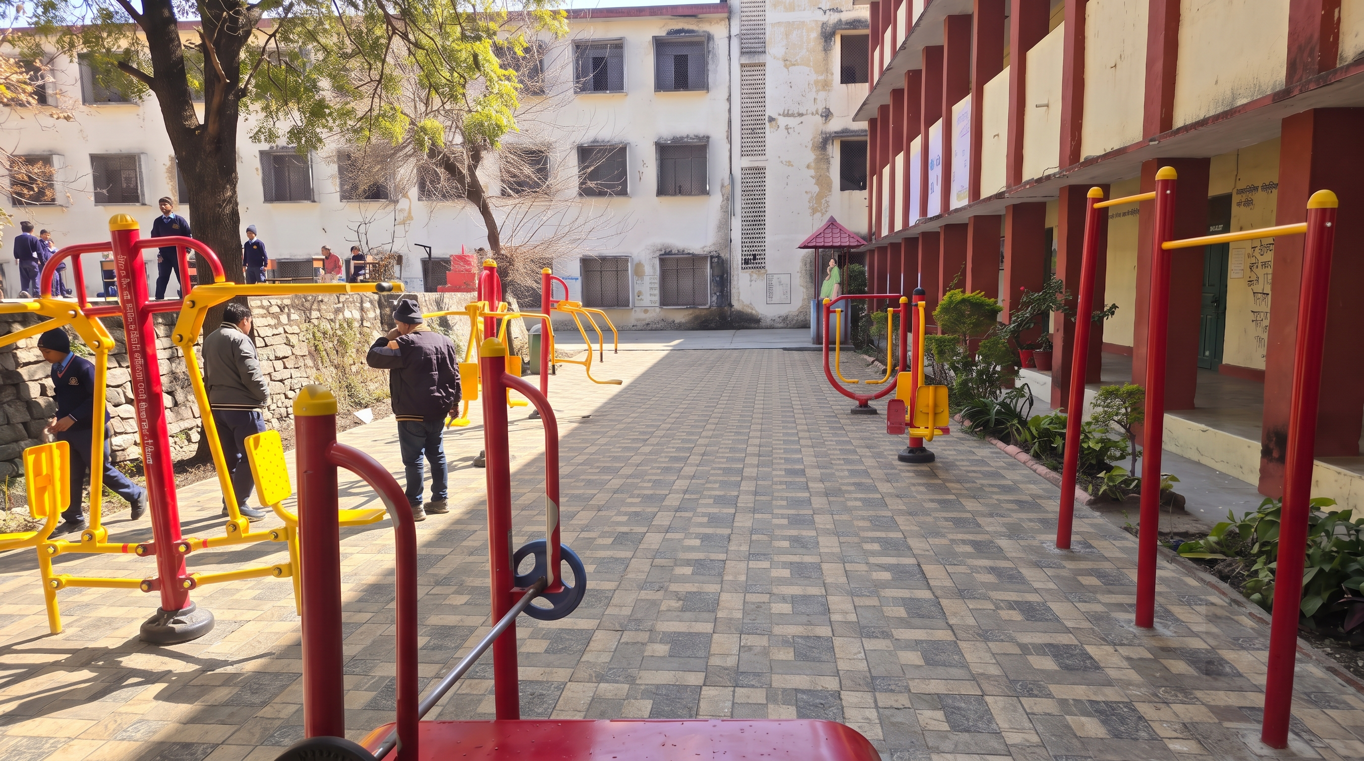 Concept visualisation of outdoor fitness machines on campus