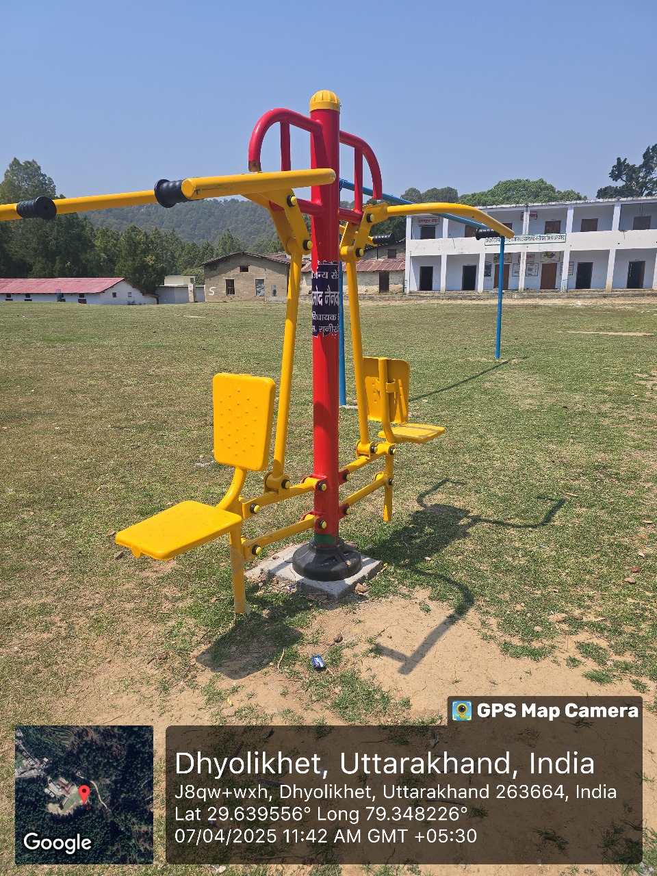 Outdoor fitness apparatus installed on school campus ground